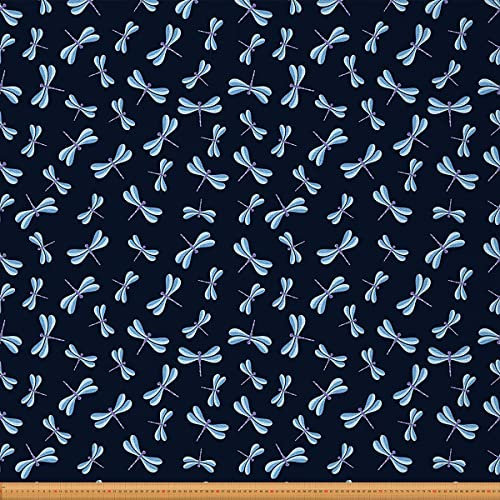 Libellenstoff Meterware Blauer Libellen Polsterstoff Dekorativer Stoff mit Libelle Bedruckt für Stühle Polster und Wohnakzente Nachtblau 184 x 150 (HxB)