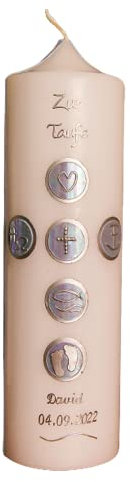 Taufkerze Kommunionkerze für Jungen - Kreuz - Mit Namen und Datum, Wachsmotiv