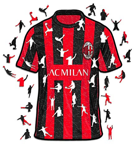 Iconic Puzzles – Milan Jersey, offiziell Lizenziertes Holzpuzzle, 100% nachhaltig, Geschenk für Erwachsene und Kinder, Größe S, 150 Teile