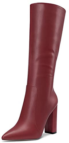 Aachcol Donna Stivaletti Metà polpaccio Chiusa a Punta Chunky Blocco Alto High Tacco Heel Dress Scarpe Matte Cerniera Sexy Borgogna Rosso 10 CM 45 EU