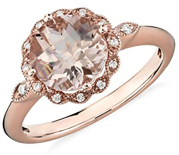 14K Rose Gold Plated Halo Ring CZ Morganite Faceted Gemstone Unique Design Wedding Engagement Jewelry Vintage Style to Any Outfit for Women Ring UK Size:Z1 BNI_RGPD16_1-Z1-A