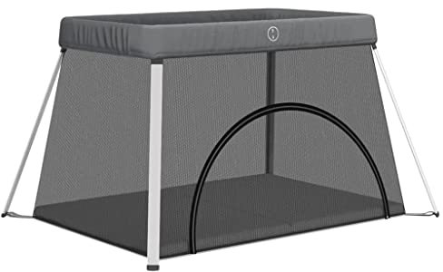 vidaXL Baby Laufstall mit Matratze Faltbar Reisebett Laufgitter Schutzgitter Absperrgitter Krabbelgitter Spielstall Babybett Dunkelgrau Leinenstoff