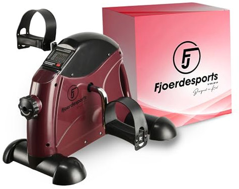 Fjoerdesports Mini-Heimtrainer, Arm- und Beintrainer, Bewegungstrainer, 2 in 1, mit Trainingsdisplay, Hometrainer, Verschiedene Widerstandsstufen, Ausdauertraining (41 x 40 x 30,6 cm cm) (Weinrot)