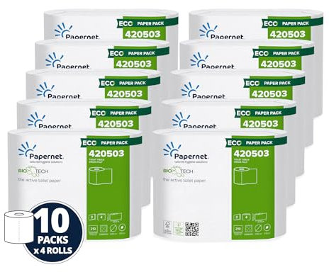 Papernet Bio Tech - Toilet Paper 420503, 1 Pack x 4 Rolls Made of Pure Cellulose Paper, Roll Length 23,1m Each, Naturally Fights Pathogenic Bacteria, 2 Plies, 210 Sheets
