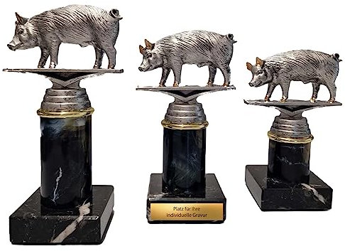 eberin – Pokal Landwirtschaft in 3 Größen · Beste Sau Trophäe · Bauernhof Award für Schweinezucht aus Resin · Säule in Marmor Schwarz · inkl. Wunschgravur
