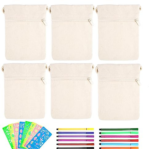 Taschen zum Bemalen für Kinder: 6 STK Stoffbeutel zum Bemalen Kindergeburtstag - DIY Graffiti Non-woven Stoffbeutel zum Bemalen mit 4 Malvorlage+12 Farbstifte für Geburtstagsfeier Schule Feier