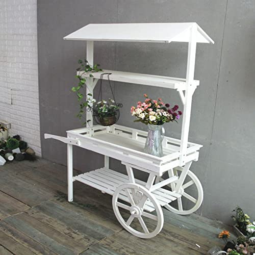 NOWLIN Rétro en Bois Fleur Voiture Fleur Support étagère Magasin de Fleurs décoration présentoir Multi-Fonctionnel Chariot Support adapté pour Balcon fenêtre (White)