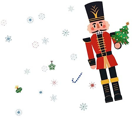 Christmas Nutcracker Window Cling Snowflake Decor for Home Party Removable Xmas Sticker for Smooth Surfaces Easy Application Decoration