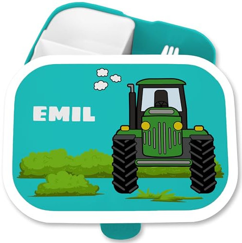 Brotdose Kinder Campus für Mepal - Traktor grün rot blau Trecker Bulldog - 750 ml - Türkis - schulkind junge vesperdose kindergarten bagger traktorfans schlepper schulkinder geschenke