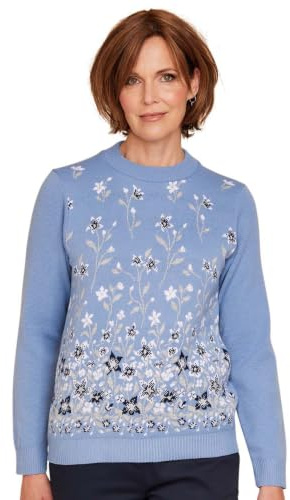 Amber Ladies Floral Jacquard Jumper, Soft Knit Long Sleeve Pullover