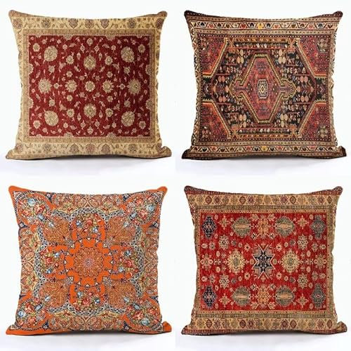 4er Set Kissenbezug Rost Outdoor Wasserdicht Sofakissen Leinen Dekokissen Herbst Kissenhülle Türkisch Outdoor Lounge Kissen für Sofa Wohnzimmer Balkon Sommer Garten Zuhause Kissen 40x40cm SP-3671