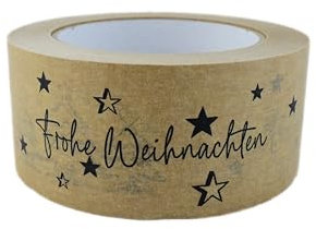 MASHPAPER Frohe Weihnachten Dekoklebeband für festliche Verpackung - Umweltfreundliches Papierklebeband mit starkem Halt, 50mm breit, 50m lang