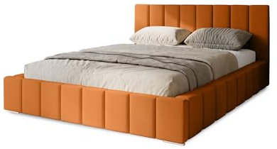 MARPUR Polsterbett MENOS mit Kopfteil, 200 x 200 cm, Doppelbett mit Bettkasten und Lattenrost aus Holz, Velourstoff: Gelb