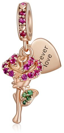 Rimgoris 925 Sterling Silber Charm für Damen Armbänder Halskette Roségold Rosenherz ewige Liebe Charm Armband für Damen