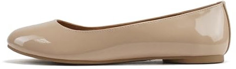 Soda Kreme bequeme Basic-Schuhe für Damen, Ballerinas, flache runde Zehenpartie, Gel-Einlegesohle, Beigefarbenes Lack., 43 EU