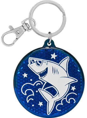 GRUSS & CO Reflektor Motiv Hai | Runder Anhänger mit Schlüsselring und Karabinerverschluss, Schlüsselanhänger auf Headercard, Reflektoranhänger | Kindergeburtstag, Geschenk, Schulstart | 70142