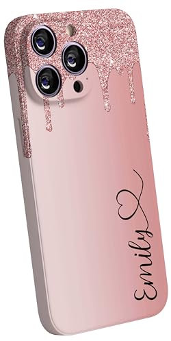 EKAM Personalised Phone Case for iPhone 13 Pro - Marble Glitter Fully 3D Printed Fashion Stylish Custom Name With Heart Shockproof TPU Bumper back Cover (Rose Gold, iPhone 13 Pro)