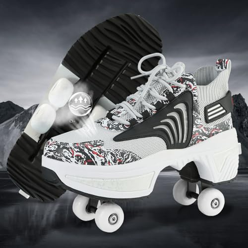 Rollschuhe Schuhe,Schuhe mit Rollen für Mädchen,Turnschuhe mit Rollen Jungen,Roller Schuhe zum Einklappen,LED Roller Skates for Kids,Schuhe Roller Frauen (E, 40)