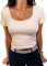 Aottori Camiseta Básica Mujer Verano Manga Corta Top Cuello Cuadrado T-Shirt Elegante de Punto Elástico Sólido Ligero Casual Túnica Camisetas Albaricoque M