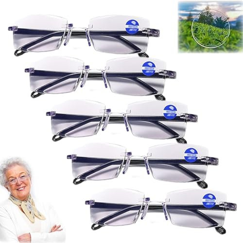 Autozoom-Lesebrille, Klarfokus-Brille Mit Automatischer Anpassung Für Damen Und Herren, Deutsche Multifokale Rahmenlose Anti-Blaulicht-Lesebrille Mit Klarer Sicht (5PCS)