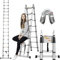 A Frame Step Ladders Extendable Telescopic Ladder 5M (2.5M+2.5M) DIY Aluminum Loft Ladders Folding Extension Ladder, Multi Purpose Telescoping Collapsible Ladder with Stabilizer, Max Load 330lbs