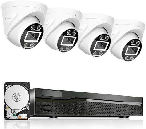 4K PoE NVR Security Camera System/With 2-Way Audio,AI Color Night Vision,8 Port 8MP NVR With 2TB HDD,4pcs 5MP Outdoor PoE IP Cameras for Home 24/7 Recording,APP Push,Email Alarm