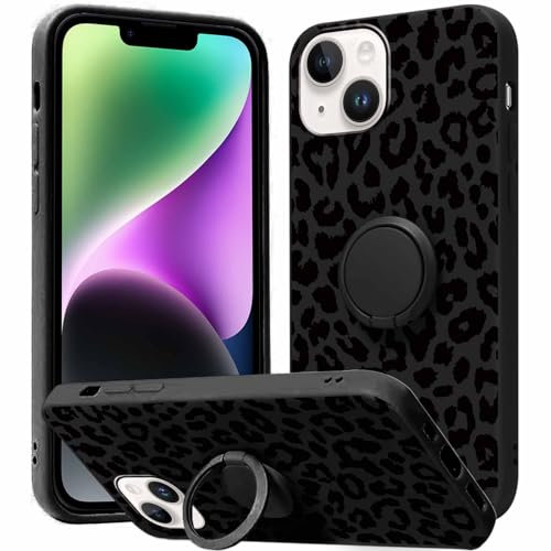 Yoedge Phone case for iPhone 14/iPhone 13 6.1 inch, 360°Magnetic Ring Holder Kickstand Soft Silicone TPU Shockproof Anti-Scratch Protective Resistant Fashion Black Leopard Aesthetics Pattern