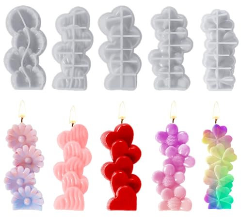 5 Stück Herz Kerzenform Silikon 3D Blume Silikonformen Gießformen, DIY Herzform Kerzen Formen Silikon Kerzengießformen Set, Blumen Kerzenformen Zum Gießen Für Kerzen, Seife, Handwerk