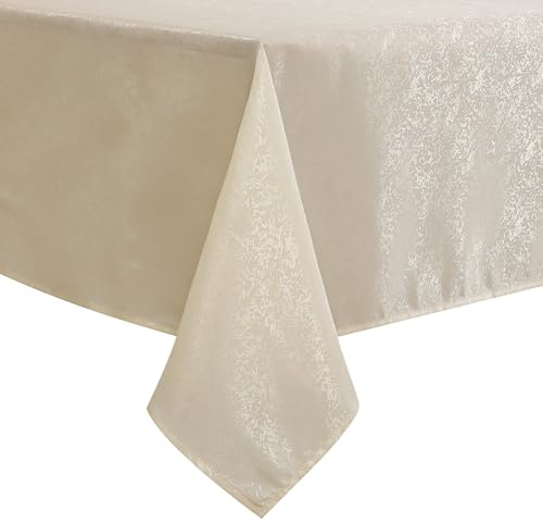 Wekwch Tischdecke, rechteckig, Jacquard-Tischdecke, 137 x 213 cm, wasserabweisend und knitterfrei, Tischdecke für draußen, drinnen, Party, Hochzeit, Esszimmer, Cremefarben