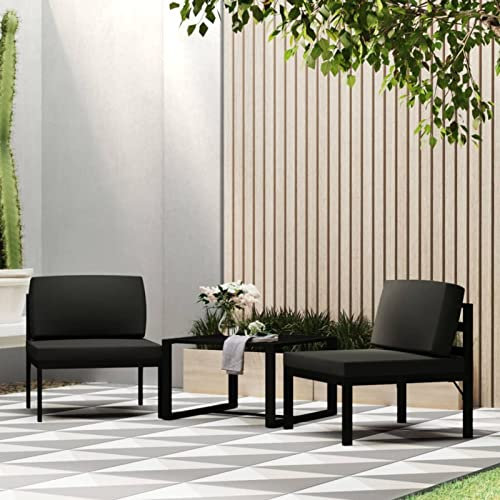 LAPOOH 3-TLG. Garten-Sofagarnitur mit Kissen, Lounge Sofa Outdoor, Garten Loungemöbel, Gartensofa, Gartenlounge, Balkon Set Möbel, Aluminium Anthrazit
