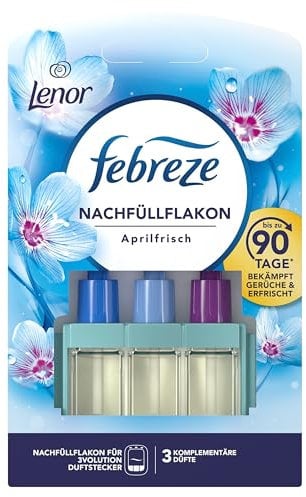Febreze 3Volution Aprilfrisch Duftstecker Nachfüllflakon 7x20ml, 3 Wechselnde Düfte zum Bekämpfen von Gerüchen