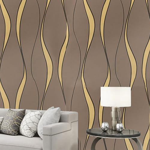 Beswitory Wave Streifen Tapete Glitter Effekt Texturierte 3D Flocking Geprägte Tapeten Wave Streifen Vlies Tapete Rolle für Erwachsene Kinder Schlafzimmer Wohnzimmer Flur Treppe Lounge Kaffee