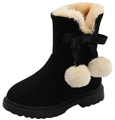 BOTCAM Stivali da neve alla moda e invernali per ragazze, fondo spesso, antiscivolo, caldi e confortevoli, con cerniera tinta unita, stivali da neve per bambini 37 impermeabili, Nero , 33 EU