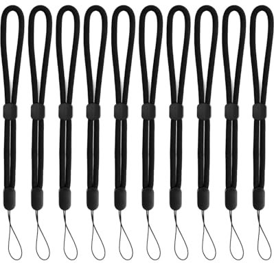 KGDUYC Lot de 10 dragonnes – Cordon de poignet réglable en nylon souple en paracorde court pour téléphone portable, appareil photo, clés, portefeuille, étiquette d'identité (noir)