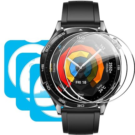 CAUHENYEE Pellicola Protettiva per Huawei Watch GT 5/GT 5 Pro 46mm Vetro Temperato, [3+1] 3 Pezzi di Protezione, 1 Staffa Facile da Installare, AntiGraffio