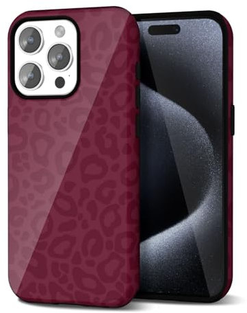 Svanove Cheetah Print Phone Case for iPhone 15 Pro Case Girly Trendy Leopard Pattern, Retro Cool Animal Print, Luxury Cute Case for Women, Aesthetic Y2k Hard Shell Plastic, Burgundy
