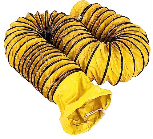 Schlauch PVC Flexibler Schlauch mit verstellbarem Seil S Haken & Stahlhalterung für Gebläse Abluftventilator (Gelb, 400mm*5m)
