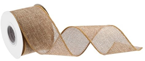 sourcing map Burlap Ribbon Fabric Wired Edge Ribbons Golden 2 Inch x 10 Yard Wired Ribbon for Gift Wrapping, Bow, Wreath, Christmas Tree, Flower Bouquet,with Roller