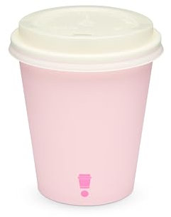 Disposable PLA Lined Coffee Cups, Compostable and Biodegradable, Single Wall, 50 Cups with PLA Lids (Baby Pink, 10oz)