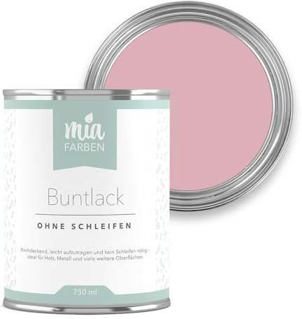 miafarben Buntlack ohne schleifen 750ml, Möbelfarbe, Möbellack für Holz, Metall, Kunststoff (Liebliche Erdbeercreme)