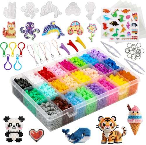 DONGZHI 24 Farben 5mm Leucht-Bügelperlen (7.300) mit Platten & Box | Nachthaftendes Set ab 6 | Für Halloween-Nachtprojekte