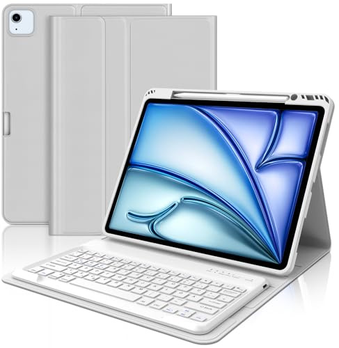 WAVATA Tastatur für iPad Air 13 M2 2024/M3 2025, Hülle mit Tastatur für iPad Pro 12.9 6/5/4/3 Gen 2022/2021/2020/2018 Keyboard Magnetische Abnehmbare Bluetooth QWERTZ Layout, Hellgrau