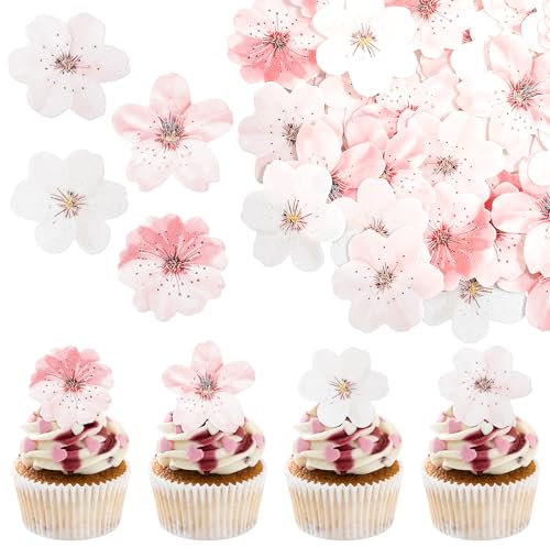 75 Pcs Essbare Blumen Essbare Tortendeko Blumen aus Reispapier für Frauen und Mädchen Geburtstag Weihnachten Party Hochzeit Tortendekoration Zubehör