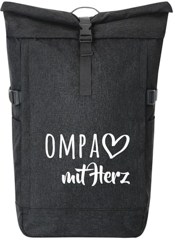 Huuraa Kurierrucksack OMPA mit Herz 30-44 Liter Black Melange Fairtrade Rolltop Rucksack Geschenkidee