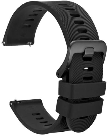 WOCCI 26mm Gewölbte Streifen Silikon Uhrenarmband, Schnellverschluss, Schwarze Schnalle (Schwarz)