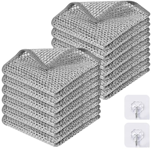 AUAUY 12er Spüllappen Set, Geschirrspüllappen Spüllappen Draht-Geschirrspüllappen, Kratzfrei, Wiederverwendbar & Waschbar, nachhaltige Reinigungstücher gegen Eingebranntes