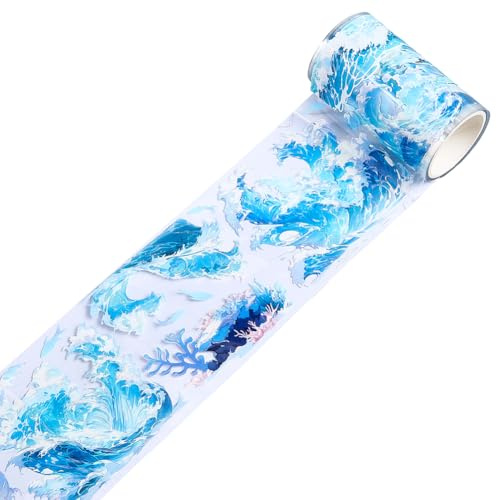 craspire Ozeanblaue Wellen PET Klebeband Aufkleber Dekoratives Masking Washi Klebeband Transparent DIY Handbuch Basteln Selbstklebend Wasserdicht Tagebuch Scrapbook Collage Geschenkverpackung