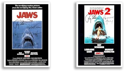 Mounted Gifts Jaws Cast Signed A4 Poster Photo Print Framed Autograph Gift Movie Film (Both Movies A3 Poster Only)