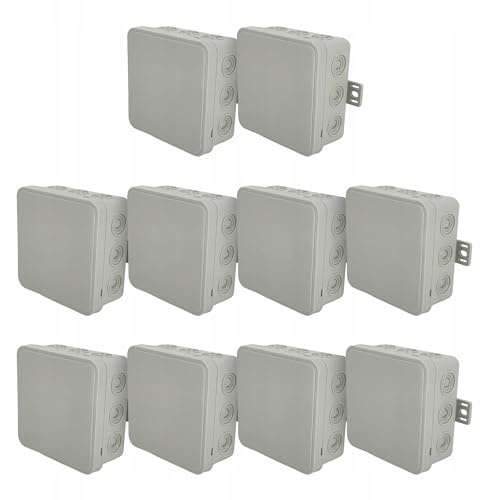 EDO Set 10x Aufputz-Abzweigdose IP54 Hermetisch 100x100x41 mm Grau | 12-Einführungen, Flexibel, Halogenfrei –Verteilerdose / Anschlussdose mit Ausgängen und Klickverschluss für Innen- und Außen