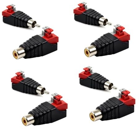 4 Pièces RCA Vers Haut-parleur Adaptateur et 4 Fiche RCA Subwoofer Phono et CCTV, Adaptateurs Mâle et Femelle vers Bornier à Vis, Connecteur Sans Soudure pour Câble AV et Système de Surveillance